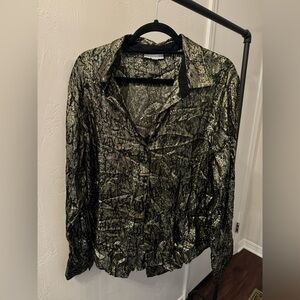 Topshop Metallic Black and Gold Blouse/Skirt Set